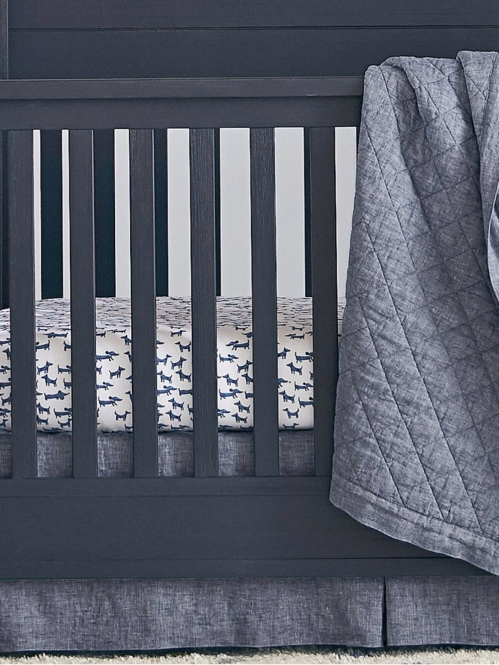 Pottery Barn European Linen Cotton Woven Chambray Blue Crib Skirt